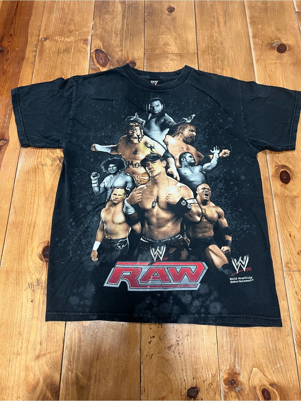 WWE RAW Black Graphic Men's T-Shirt with Multicolor Superstar Print